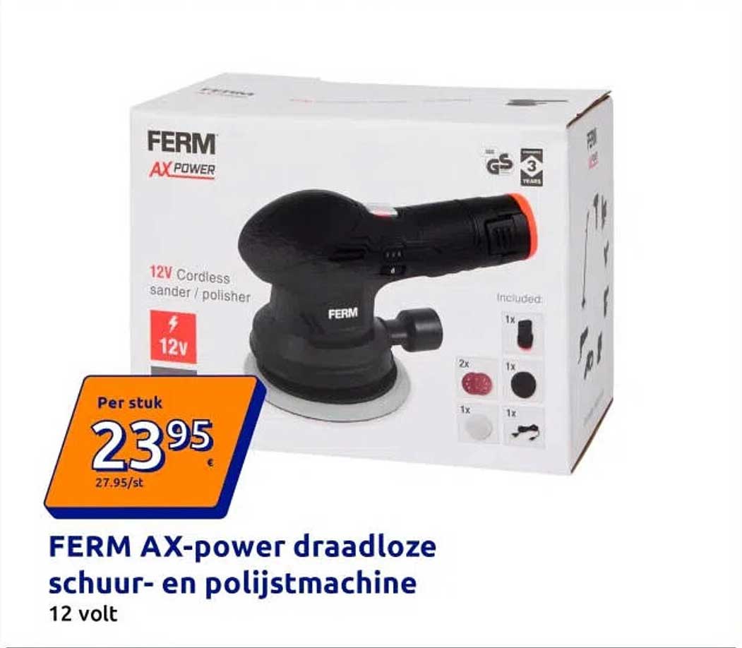 FERM AX-power draadloze schuur- en polijstmachine 12 volt