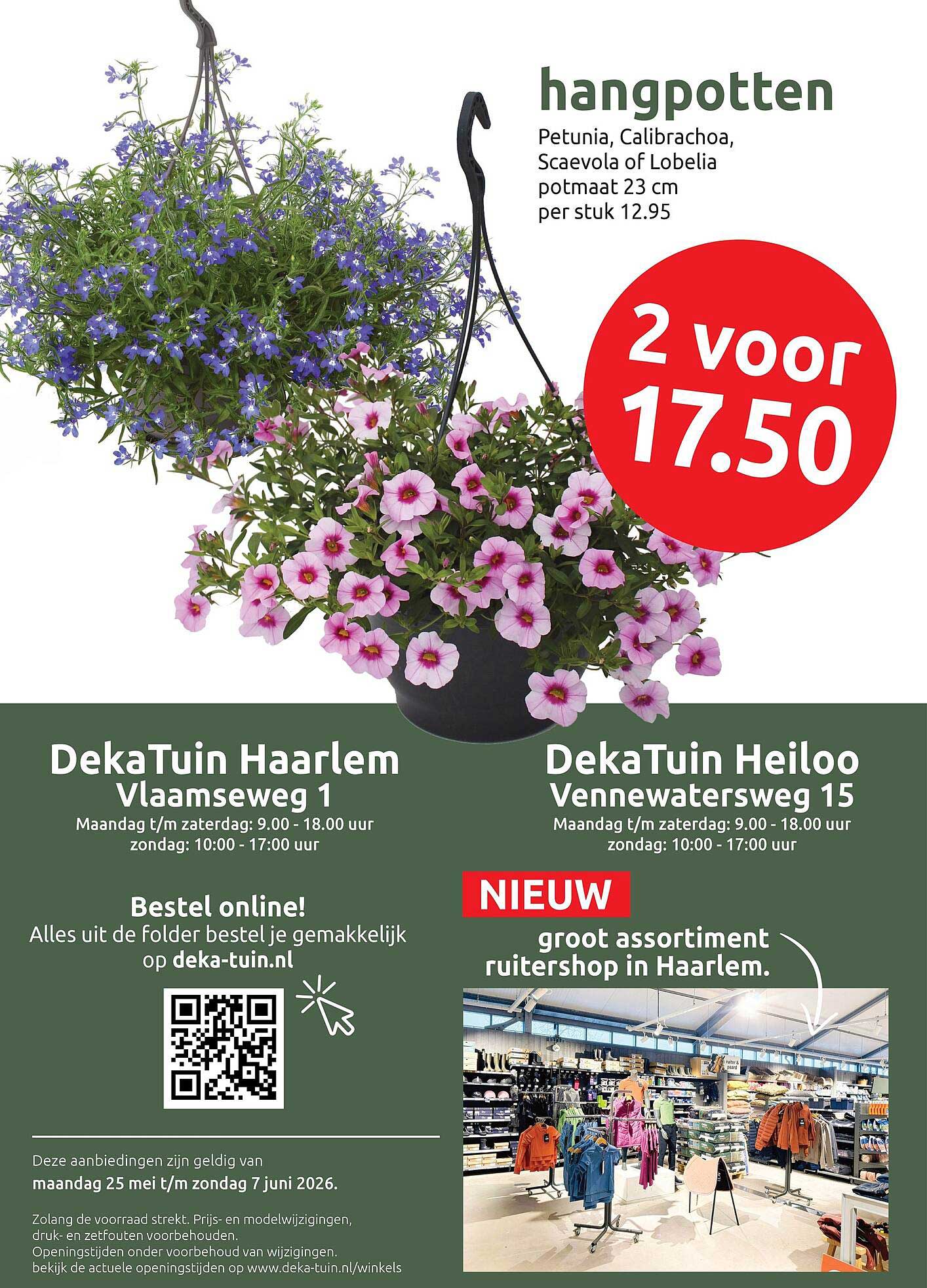 hangpotten Petunia, Calibrachoa, Scaevola of Lobelia potmaat 23 cm per stuk 12.95 2 voor 17.50