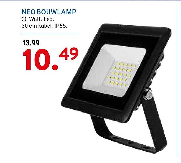 NEO BOUWLAMP 20 Watt. Led. 30 cm kabel. IP65.