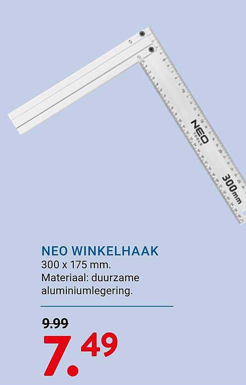 NEO WINKELHAAK 300 x 175 mm. Materiaal: duurzame aluminiumlegering.