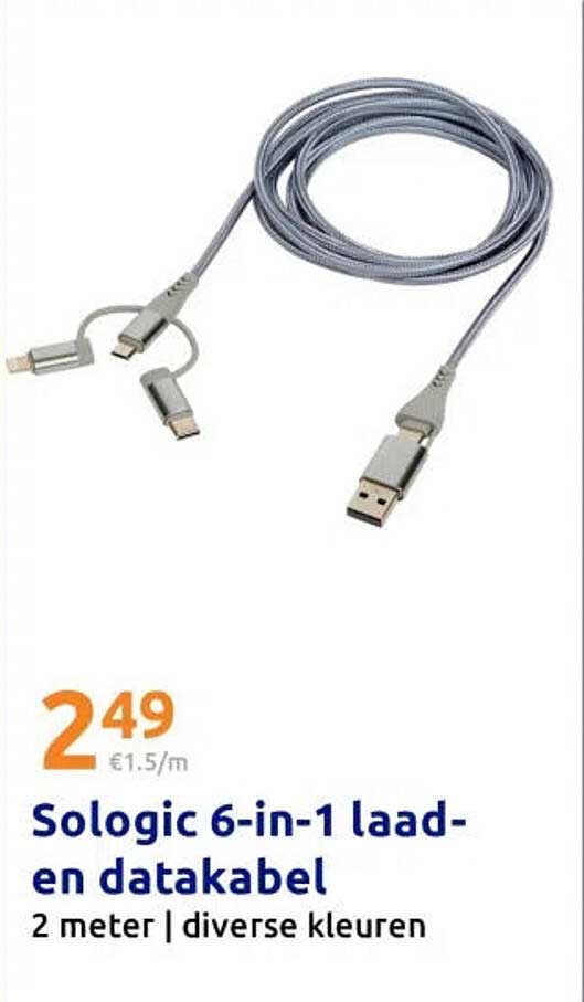 Sologic 6-in-1 laad- en datakabel 2 meter | diverse kleuren