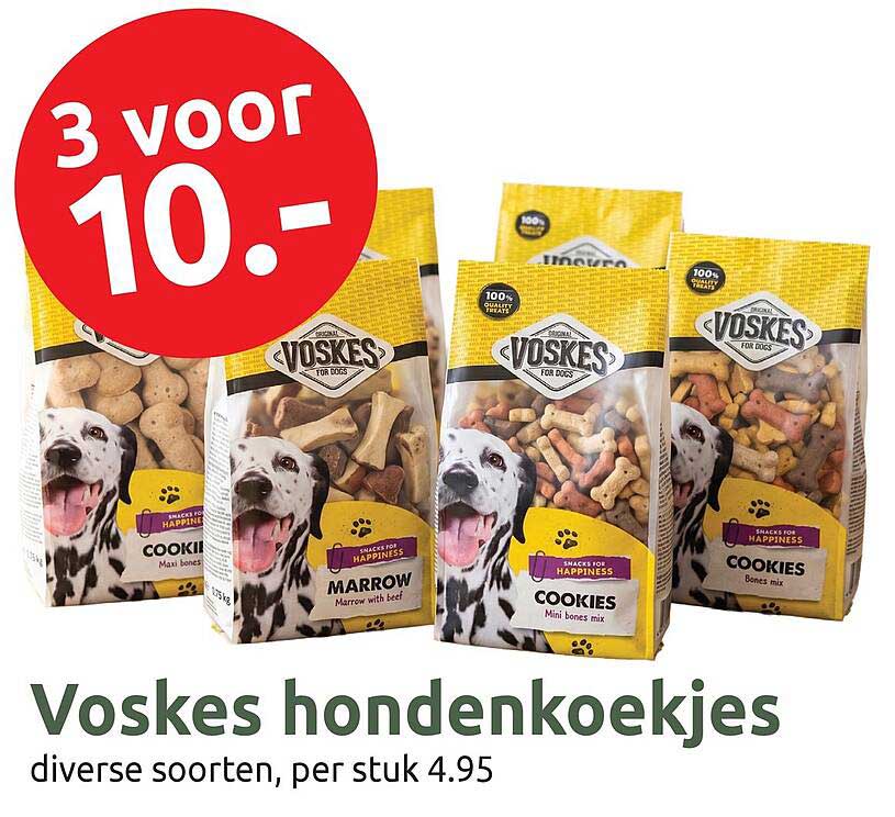 Voskes hondenkoekjes diverse soorten, per stuk 4.95 3 voor 10.-