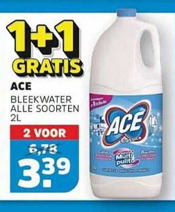 ACE BLEEKWATER ALLE SOORTEN 2L 1+1 GRATIS
