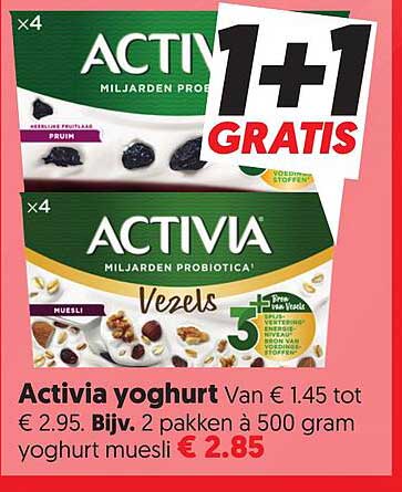 Activia yoghurt 1+1 gratis