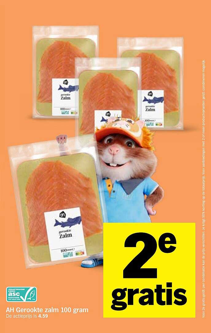 AH Gerookte zalm 100 gram 2e gratis