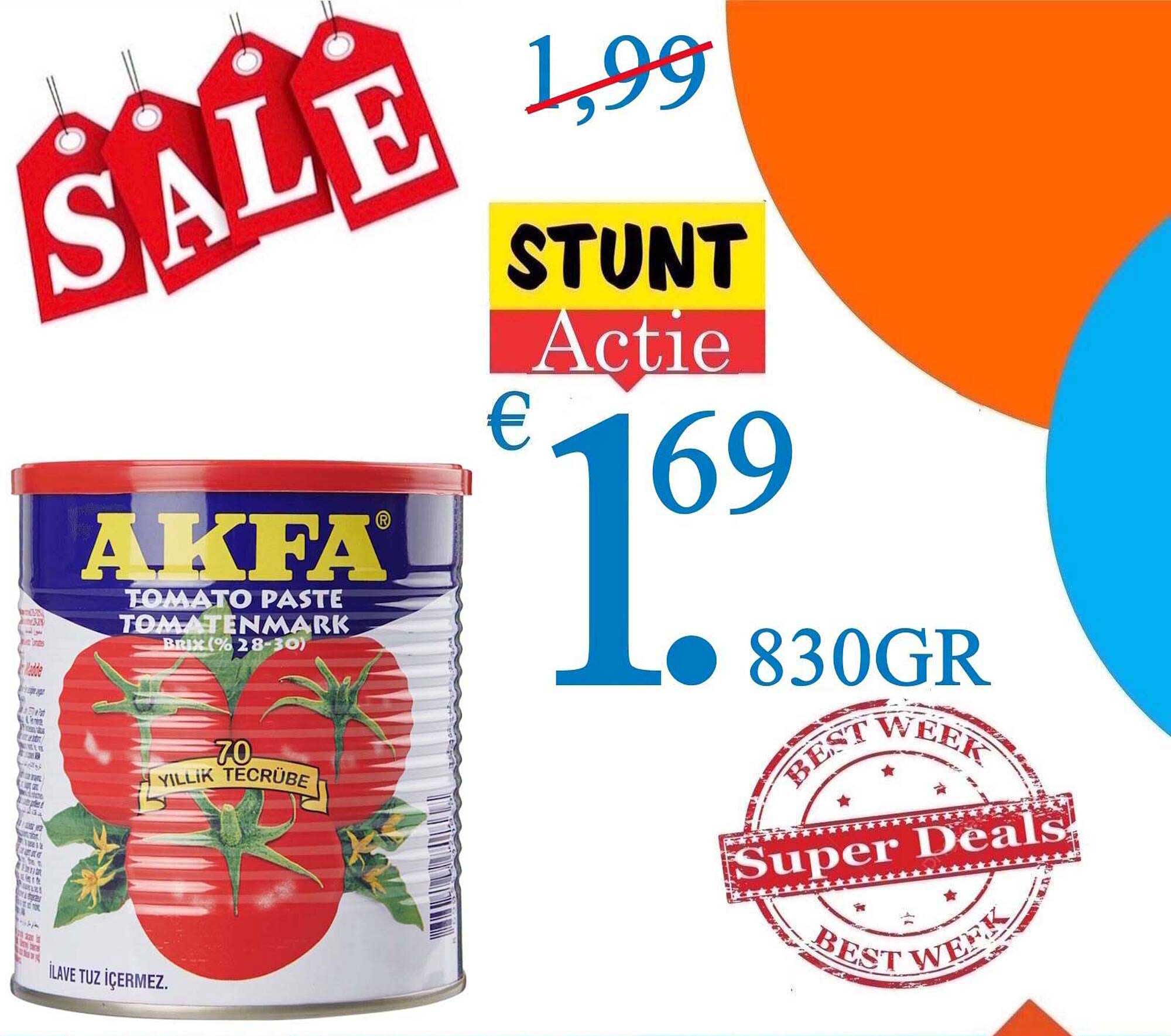 AKFA TOMATO PASTE 830GR STUNT Actie