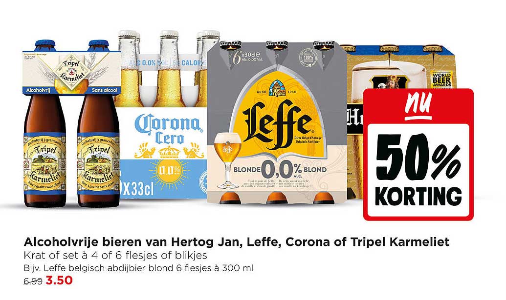 Alcoholvrije bieren van Hertog Jan, Leffe, Corona of Tripel Karmeliet 50% KORTING