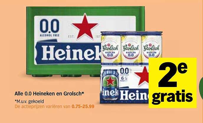 Alle 0.0 Heineken en Grolsch* 2e gratis