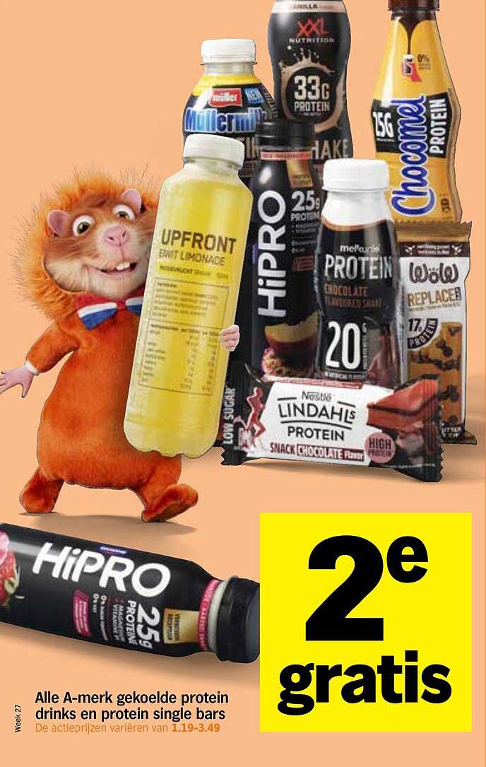 Alle A-merk gekoelde protein drinks en protein single bars 2e gratis