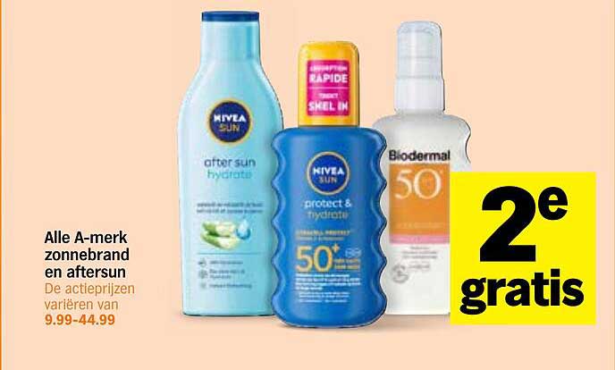 Alle A-merk zonnebrand en aftersun 2e gratis