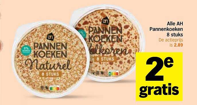 Alle AH Pannenkoeken 8 stuks 2e gratis