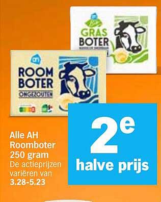 Alle AH Roomboter 250 gram 2e halve prijs