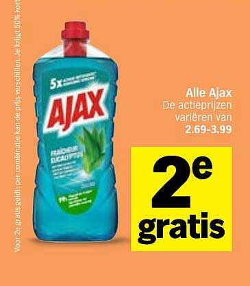 Alle Ajax De actieprijzen variëren van 2.69-3.99 2e gratis