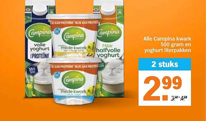 Alle Campina kwark 500 gram yoghurt literpakken 2 stuks