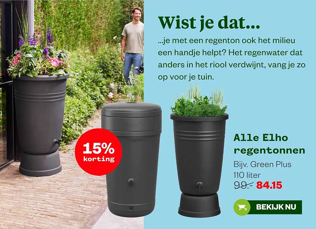 Alle Elho regentonnen Bijv. Green Plus 110 liter 15% korting