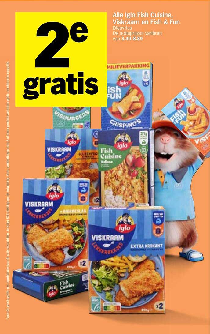 Alle Iglo Fish Cuisine, Viskraam en Fish & Fun Diepvries 2e gratis