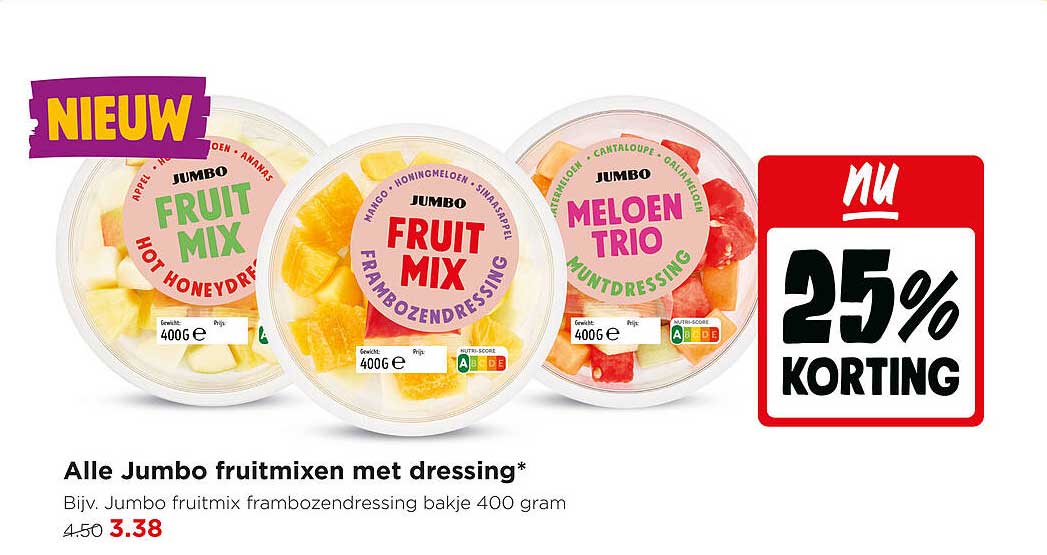Alle Jumbo fruitmixen met dressing* 25% KORTING
