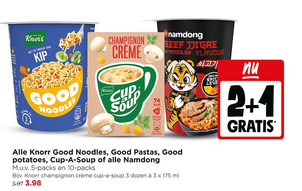 Alle Knorr Good Noodles, Good Pastas, Good potatoes, Cup-A-Soup of alle Namdong 2+1 GRATIS