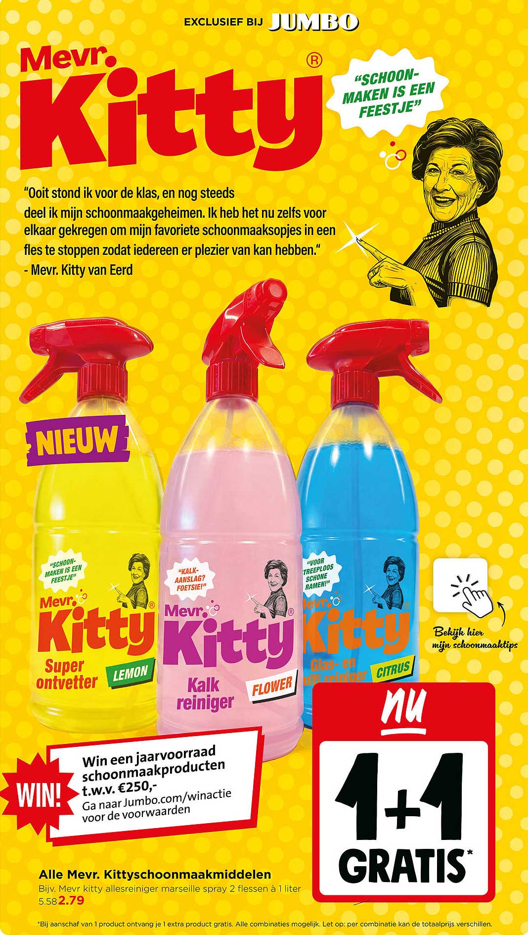 Alle Mevr. Kittyschoonmaakmiddelen 1+1 GRATIS