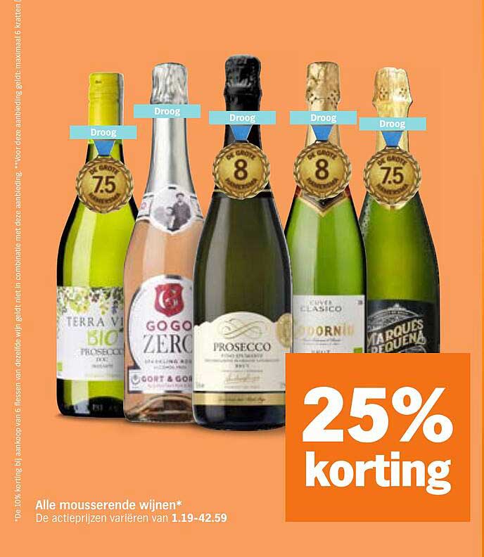 Alle mousserende wijnen* 25% korting
