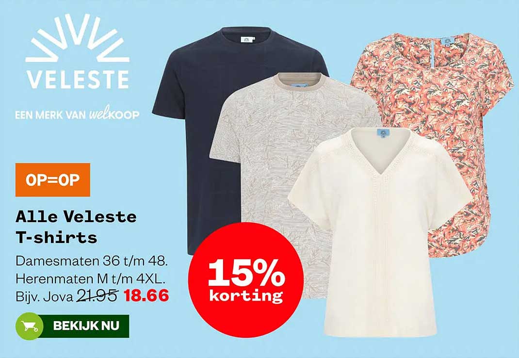 Alle Veleste T-shirts 15% korting