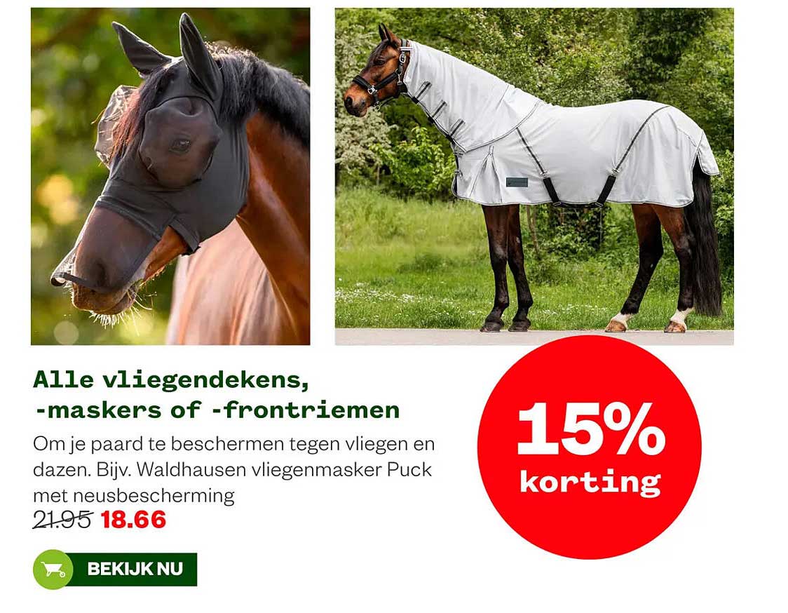Alle vliegendekens, -maskers of -frontriemen 15% korting