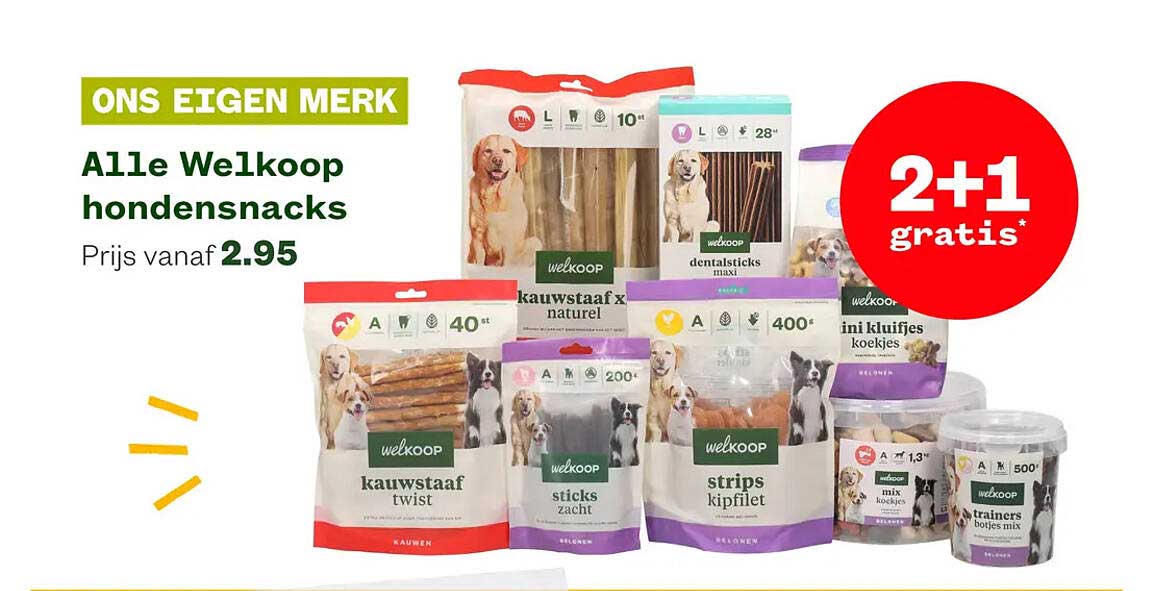 Alle Welkoop hondensnacks 2+1 gratis