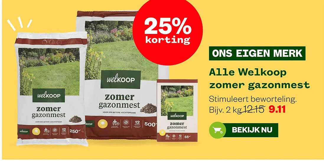Alle Welkoop zomer gazonmest 25% korting