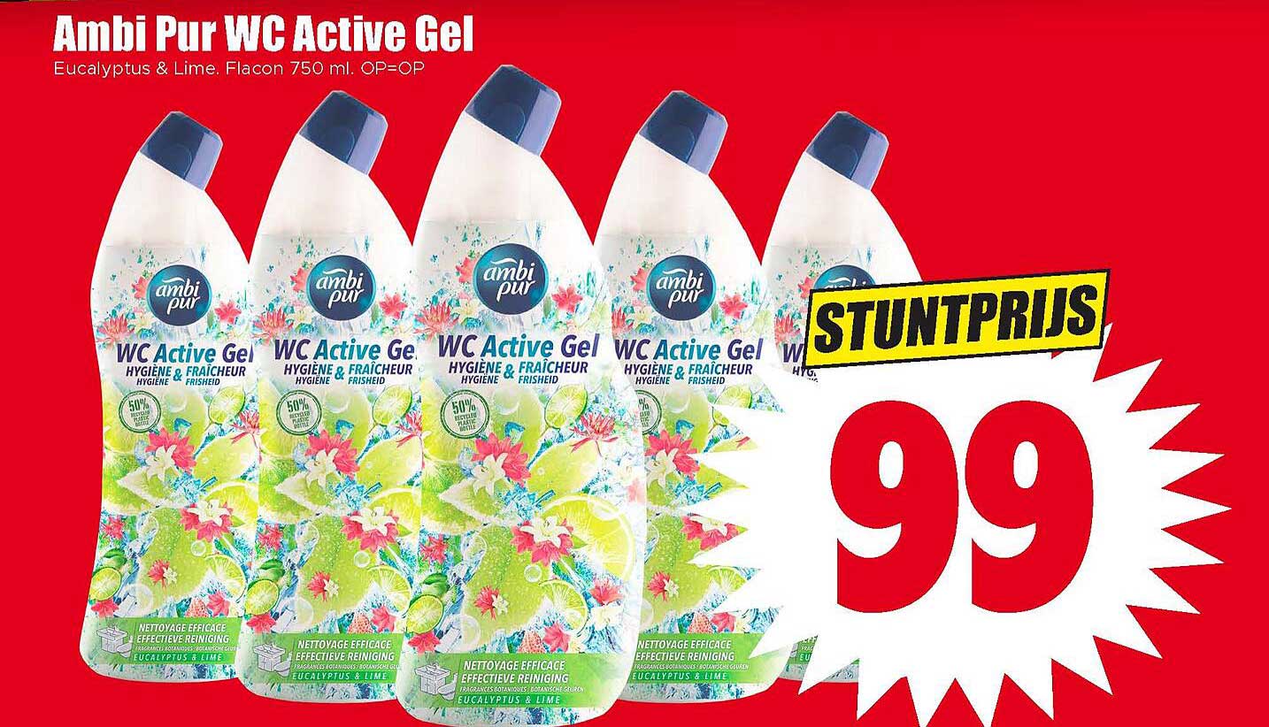 Ambi Pur WC Active Gel Eucalyptus & Lime. Flacon 750 ml. OP=OP STUNTPRIJS