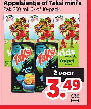 Appelsientje of Taksi mini’s Pak 200 ml. 6- of 10-pack. 2 voor