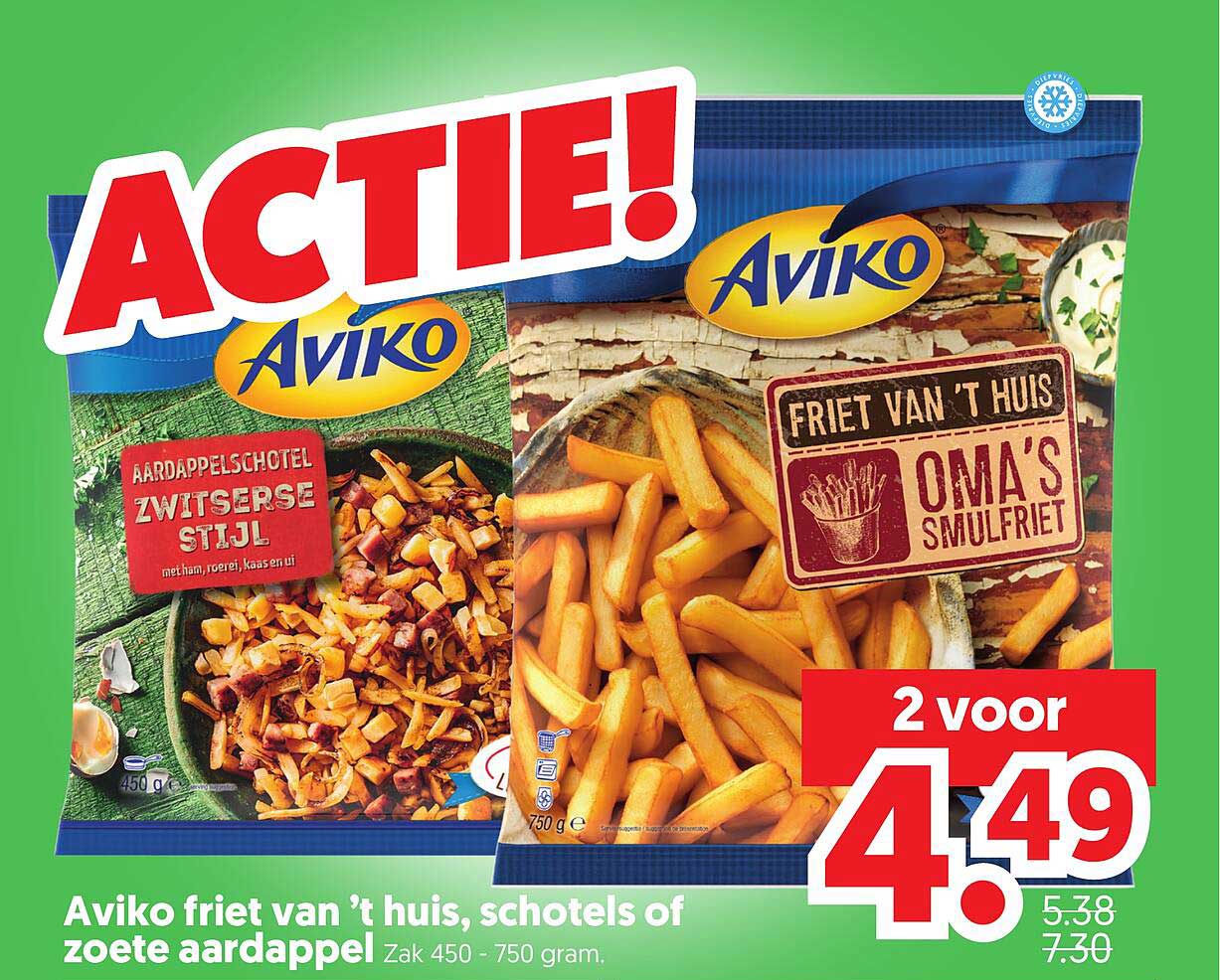 Aviko friet van ’t huis, schotels of zoete aardappel 2 voor 4.49