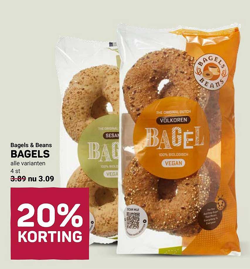 Bagels & Beans BAGELS alle varianten 4 st 20% KORTING