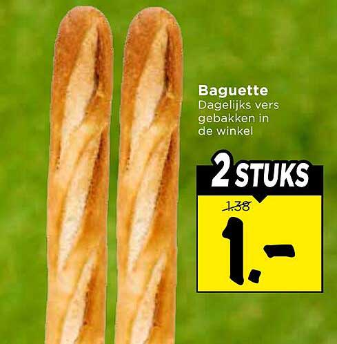 Baguette Dagelijks vers gebakken in de winkel 2 STUKS