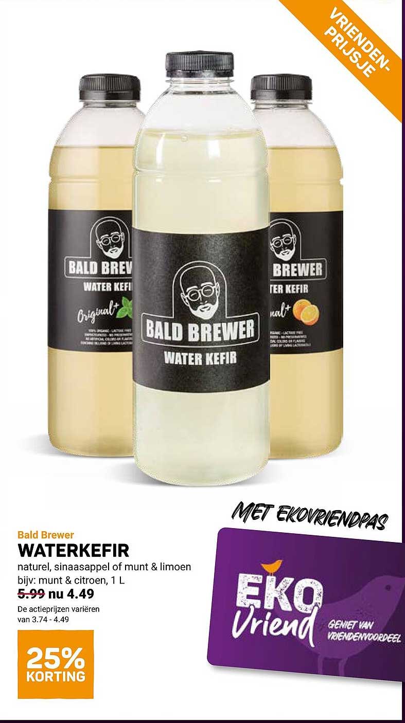 Bald Brewer Waterkefir naturel, sinaasappel of munt & limoen, bijv: munt & citroen, 1 L 25% KORTING