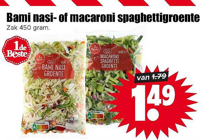 Bami nasi- of macaroni spaghettigroente