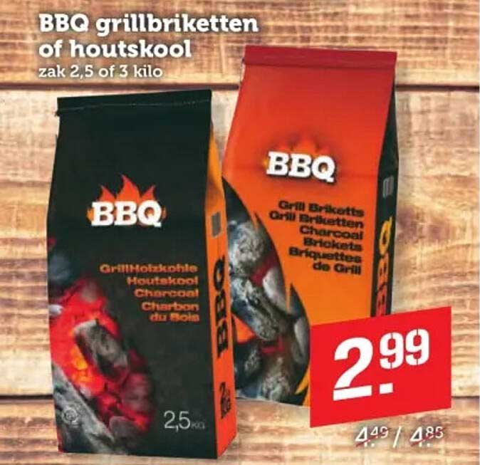 BBQ grillbriketten of houtskool zak 2,5 of 3 kilo