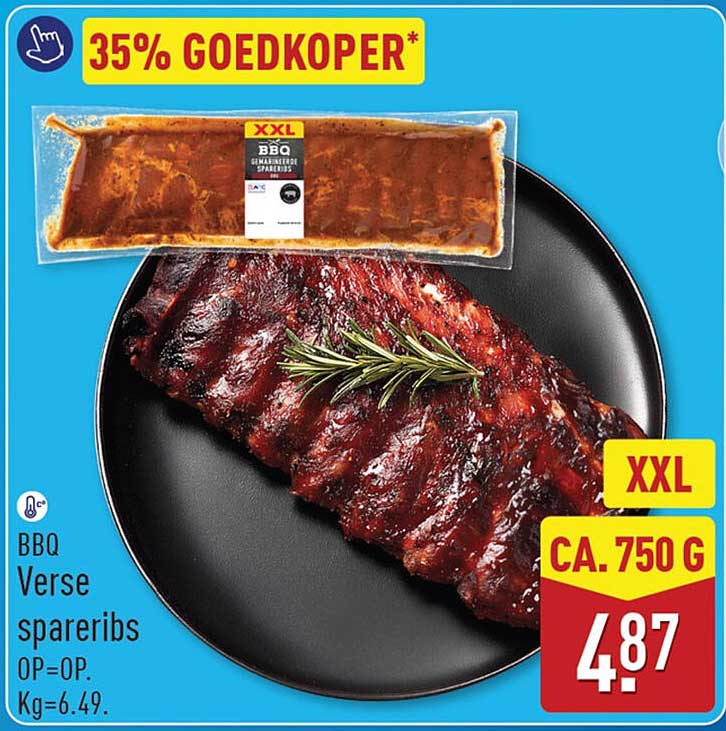 BBQ Verse spareribs 35% goedkoper* XXL ca. 750 g