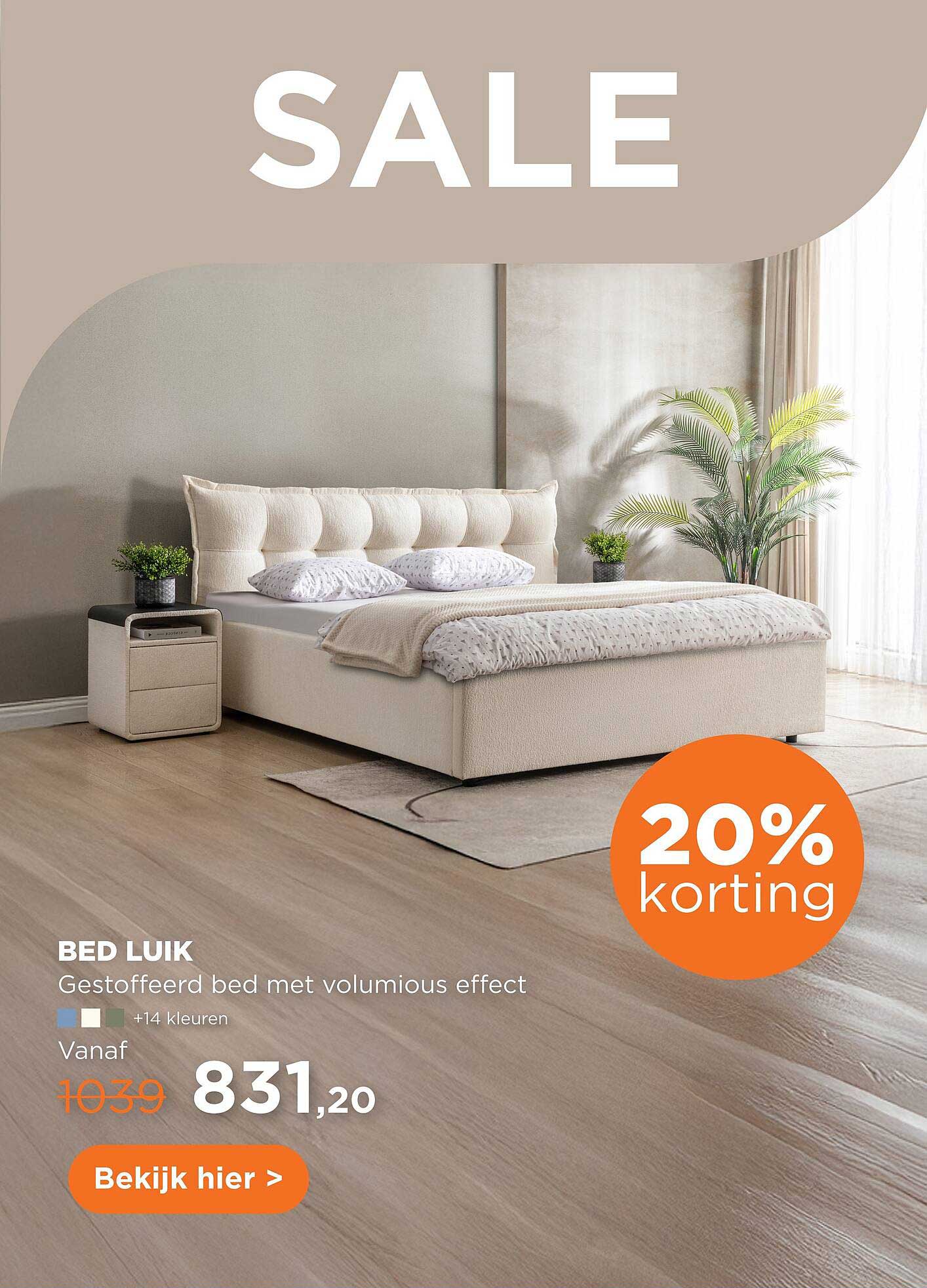 BED LUIK – Gestoffeerd bed met voluminous effect 20% korting