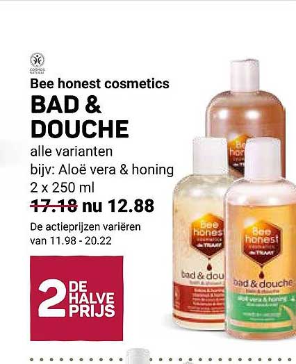 Bee honest cosmetics BAD & DOUCHE alle varianten bijv: Aloë vera & honing 2 x 250 ml 2e halve prijs