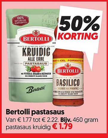 Bertolli pastasaus 50% KORTING