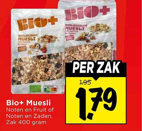 Bio+ Muesli Noten en Fruit en Noten en Zaden. Zak 400 gram