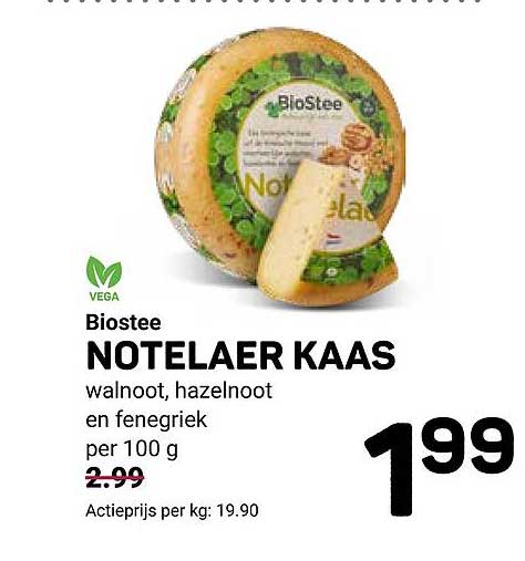 Biostee NOTELAER KAAS walnoot, hazelnoot en fenugriek per 100 g