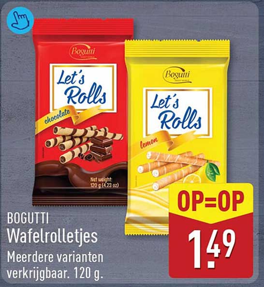 BOGUTTI Wafelrolletjes Meerdere varianten verkrijgbaar. 120 g. OP=OP