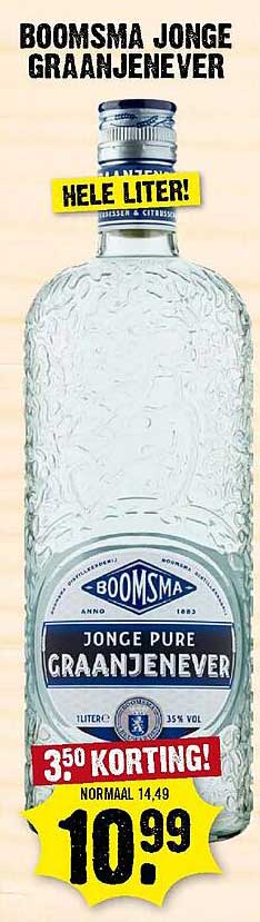 BOOMSMA JONGE GRAANJENEVER HELE LITER! 3,50 KORTING!