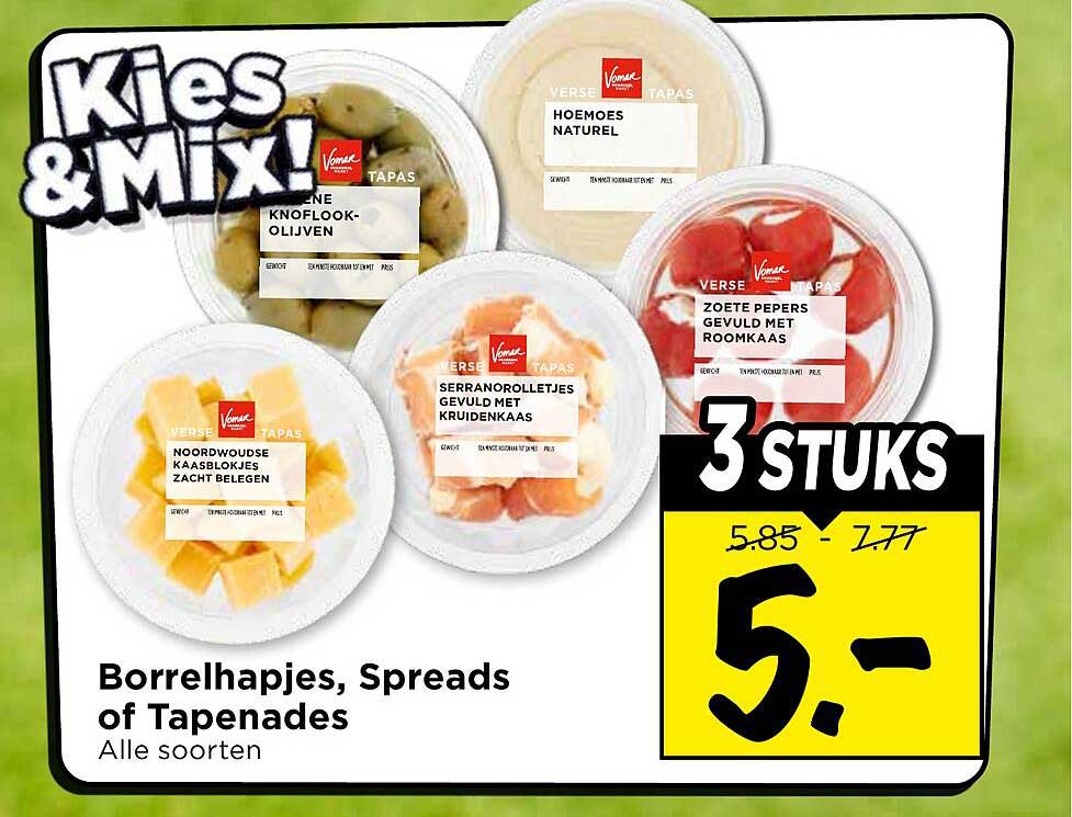 Borrelhapjes, Spreads of Tapenades Alle soorten 3 STUKS