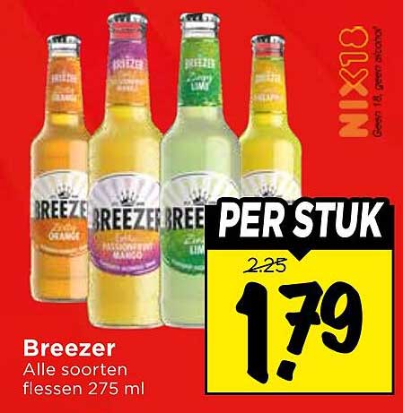 Breezer Alle soorten flessen 275 ml NIX18 PER STUK
