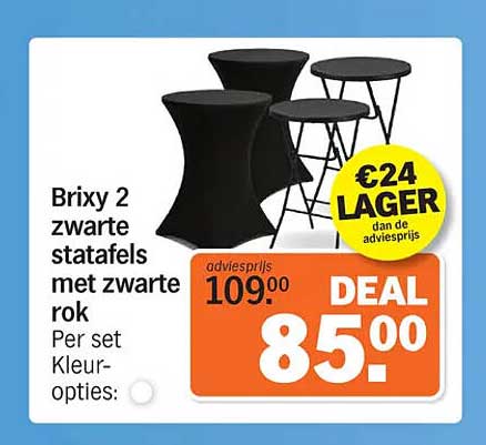 Brixy 2 zwarte statafels met zwarte rok