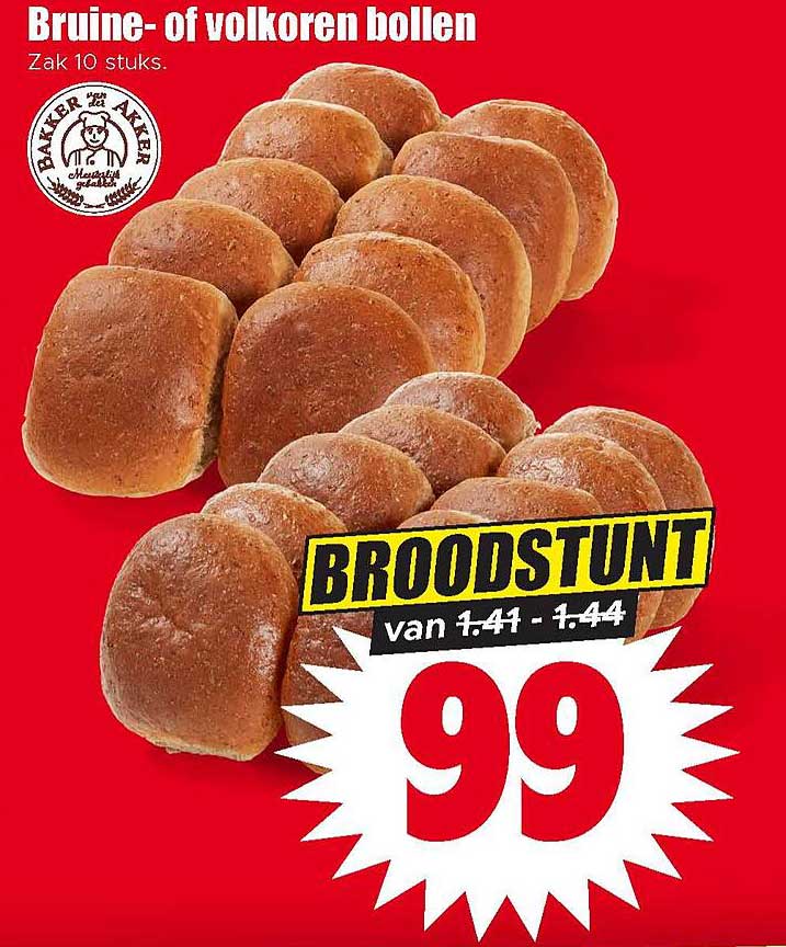 Bruine- of volkoren bollen Zak 10 stuks. BROODSTUNT