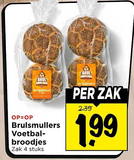 Brulsmullers Voetbalbroodjes Zak 4 stuks