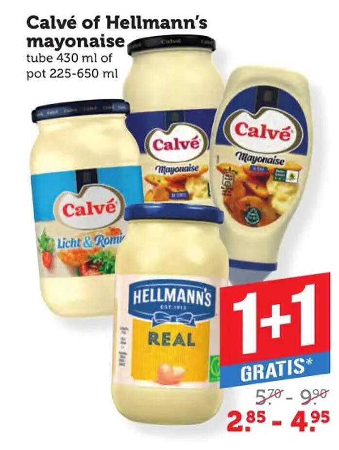 Calvé of Hellmann’s mayonaise tube 430 ml of pot 225-650 ml 1+1 GRATIS